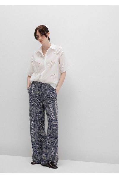 Mavi Beli Lace-Up Ethnic Printed Navy Blue Trousers 1011123-90738