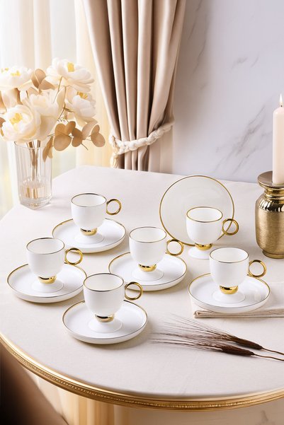 Aryıldız Margaux Gold 12 Parça 6 Kişilik Porselen Kahve Fincan Takımı - 90 ml