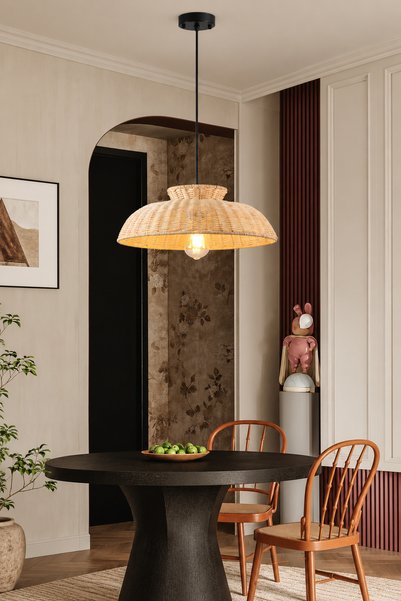 Apliqa Enrico Tekli Rattan Modern Tasarım Oturma Odası Avize