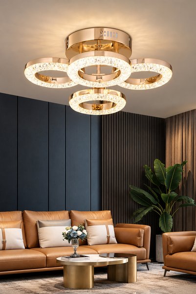 Apliqa Oylum 4'lü Gold 24 Watt Kristalli Koridor Salon Led Plafonyer Avize