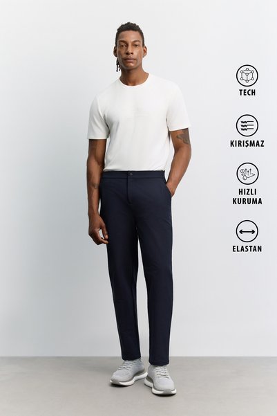 Avva Men's Navy Blue Elastic Waist Zipper Pocket Woven Technical Jogger A62Y3414