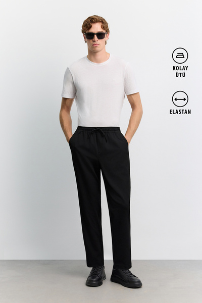 Avva Men's Black Elastic Waist Lace-Up Easy-Iron Relaxed Fit Jogger Pants A62...