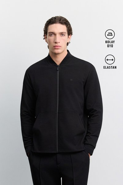 Avva Cardigan negru pentru bărbați, cu guler pătrat, imprimat prin injecție, ...