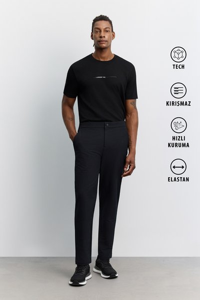 Avva Men's Black Elastic Waist Zipper Placket Woven Technical Jogger A62Y3414