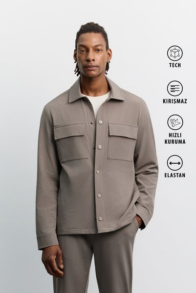 Avva Erkek Vizon Klasik Yaka Kırışmaz Hızlı Kuruyan Teknik Kumaş Comfort Fit ...