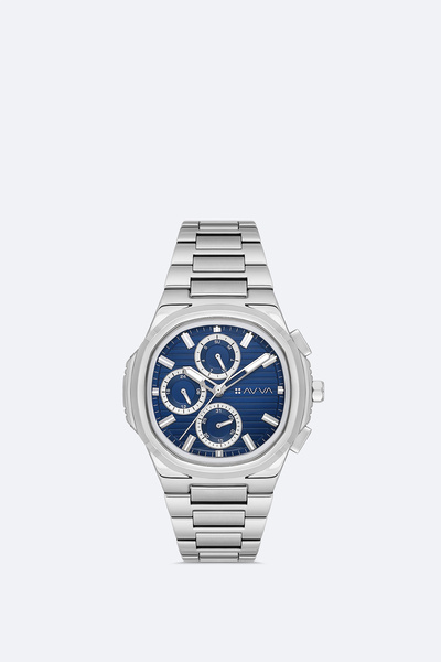 Avva Men's Navy Blue - Silver Metallic Watch B009048