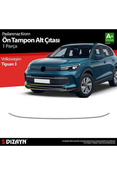 S Dizayn S-Dizayn VW Tiguan 3 ile Uyumlu Krom Ön Tampon Alt Çıtası 2024 Üzeri...