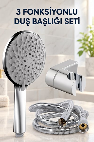KUSTAR Nilüfer 3 In 1 3 Fonksiyonlu Banyo Duş Başlığı Seti L Mafsal Ve 1,5 Me...