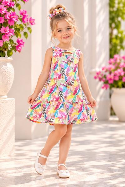 DUDOR KİDS Rochie de vară colorată cu imprimeu flamingo pentru fete - de sărb...
