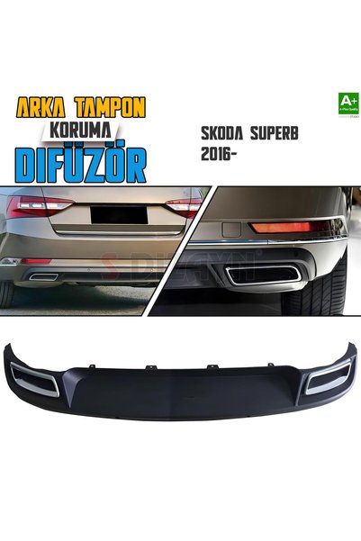 S Dizayn S-Dizayn Skoda SuperB ile Uyumlu Arka Tampon Koruma Difüzör Egzozlu ...