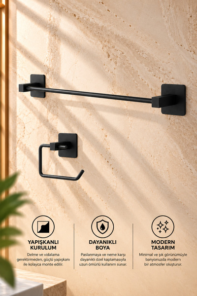 ERFAHOME Black Square Adhesive Long Towel Holder / Outdoor Toilet Paper Holde...