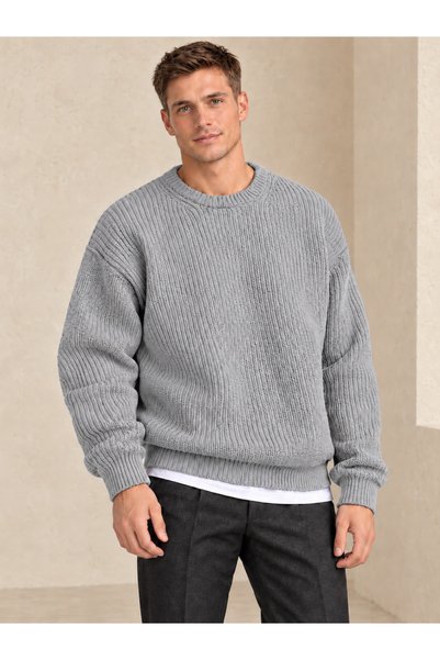 FAVORİST Men's Crew Neck Ribbed Knitwear Seasonal Sweater Kpln