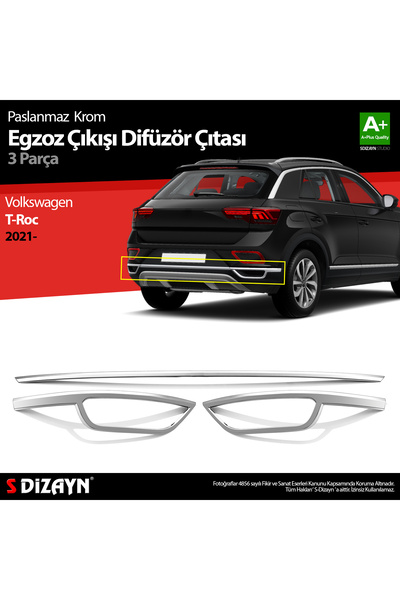 S Dizayn S-Dizayn VW T-Roc ile Uyumlu Makyajlı Krom Egzoz Görünümü Difüzör 3 Prç. 2021-2025