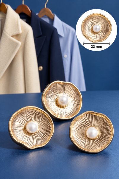 Beyna Metal Blazer Jacket with Gold Pearls - 2.29 Cm, Oyster Model, Trench Co...