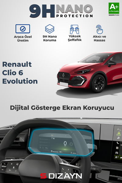 S Dizayn S-Dizayn Renault Clio 6 Evolution 9H Nano Dijital Gösterge Ekran Kor...
