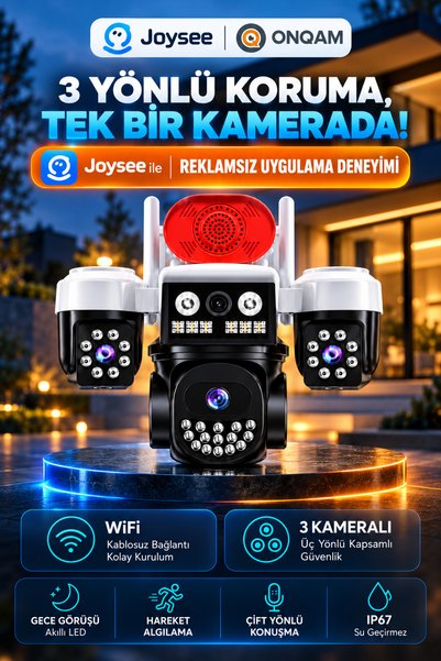 ONQAM 3 Kameralı WİFİ Adaptörlü 12MP Hareket Algılamalı Gece Görüşlü Güvenlik...