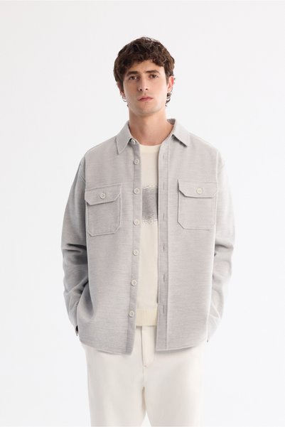 Avva Men's Gray Classic Collar Cashmere Covered Comfort Fit Shirt Jacket A42Y...