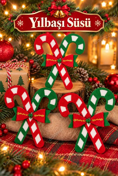 garaccu Felt New Year's Decorations: Candy Cane Ornaments (Set of 3)