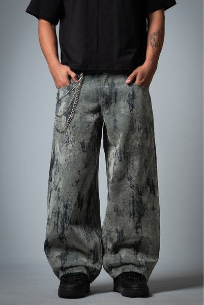 GRJ denim Pantaloni de blugi super largi Silver Moss pentru bărbați