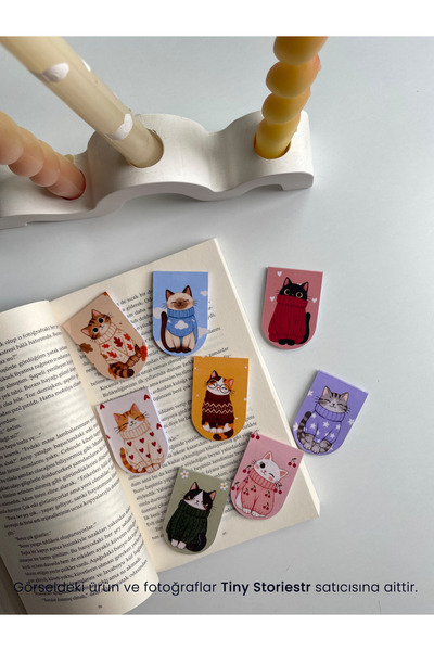 tinystoriestr Autumn Cat-Themed Curved Magnetic Bookmarks - Set of 8