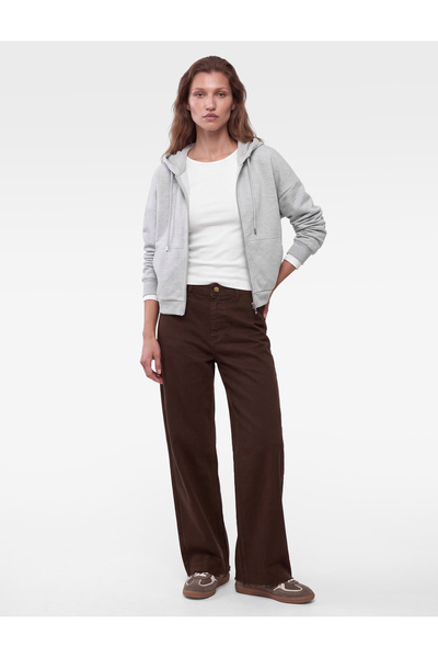 Koton Hooded Zippered Boxy Modal Sweatshirt with Kangaroo Pocket
