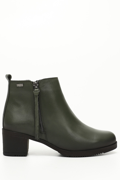 GÖNDERİ(R) KHAKI FLOTER Gön Genuine Leather Round Toe Heeled Rubber Sole Zipp...