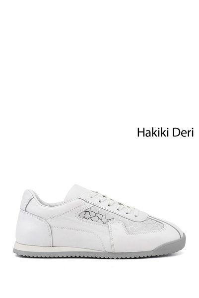 GÖNDERİ(R) Kadın Beyaz Lastik Bağcıklı Hakiki Deri Sneaker