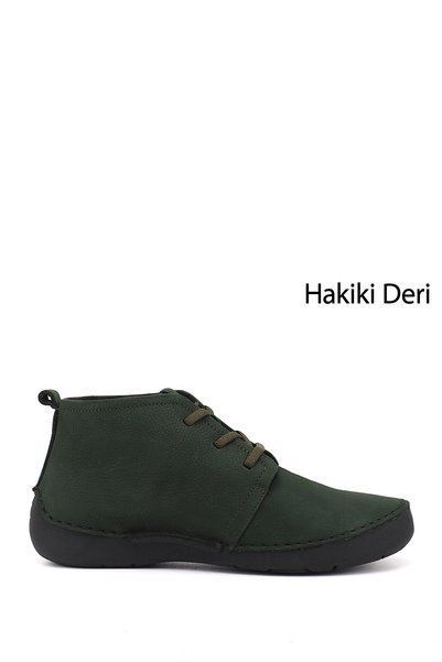 GÖNDERİ(R) Women's Dark Khaki Nubuck Lace-Up Genuine Leather Comfort Boots