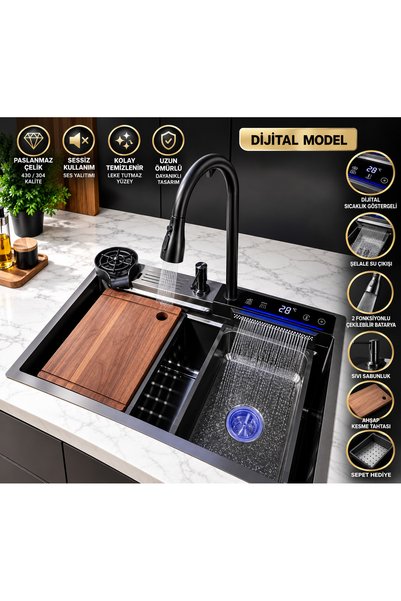 ALMAYA TOOLS Dijital Akıllı Şelalleli Almaya Eviye 75*45 304 Kalite