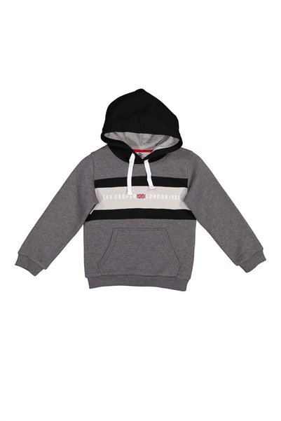 Lee Cooper Hanorac cu glugă Ember pentru băieți, 100% bumbac, gri melanj