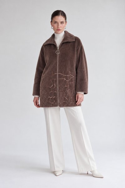Levidor Sequin-Patterned Midi Coat, Coffee