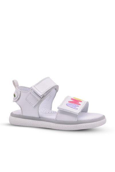 kids A more Mior Girl's Double Velcro Genuine Leather White Color Sandals