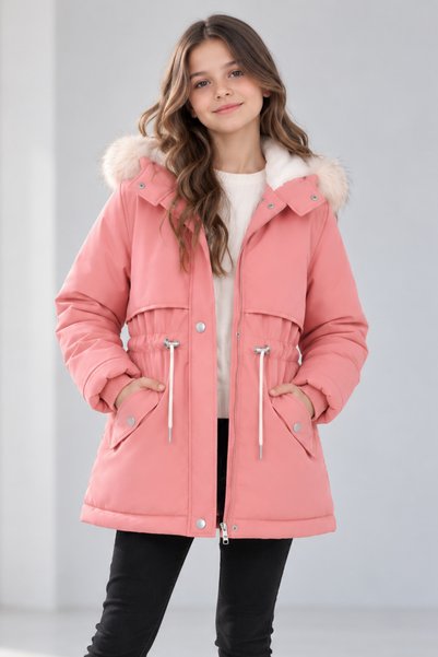 Lovrel Kız Çocuk Kanvas Parka Mont Suni Kürk Kapüşonlu Peluş Detaylı Kışlık B...