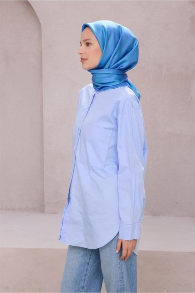 Belli Blue Geometric Pattern 100% Twill Silk Scarf 4201 - 41