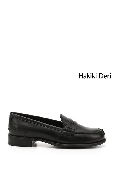 GÖNDERİ(R) Black Gön Genuine Leather Round Toe Short Heeled Loafer Women's Ca...