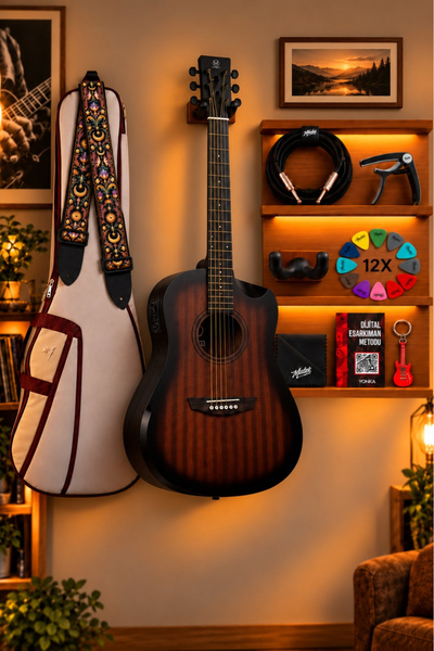 Midex Luxury HCR-560BRW-EQ Half Cutaway Elektro Akustik Gitar Seti