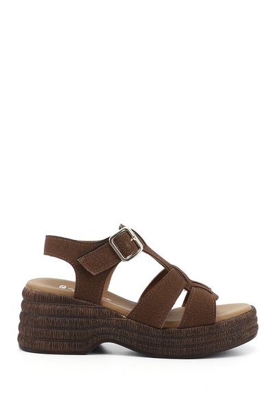 GÖNDERİ(R) Women's Brown Suede Wedge Heel Sandals