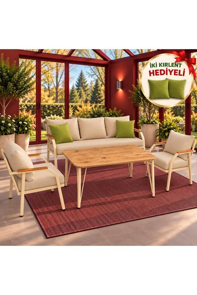 UFUK HOME Zeyd Cappuccino 311 Masalı BEJ Bahçe Oturma Grubu – Modern Metal İs...