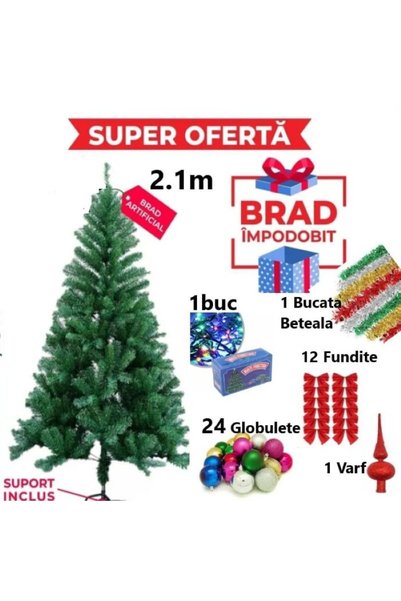 E-ANAMAG Oferta Brad Artificial de Craciun 210 cm, Suport Inclus + Cadou Acce...