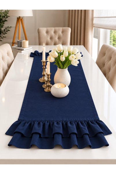 Decamor home İnci Vintage Βελούδινο Χαλάκι Διπλής Στρώσης με Βολάν σε Ναυτικό...