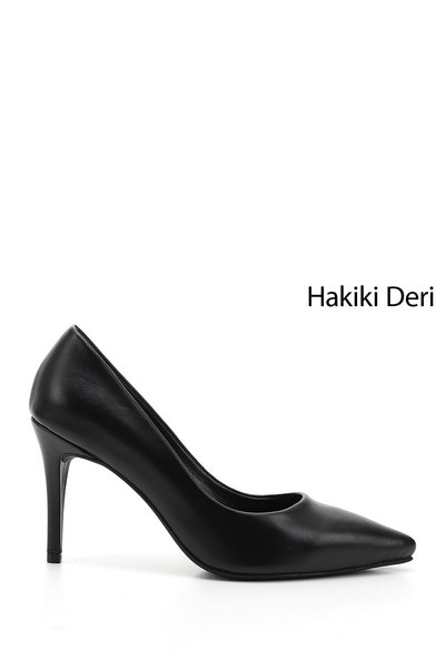 GÖNDERİ(R) Women's Black Platinum Pointed Toe Thin Heeled Genuine Leather Sti...