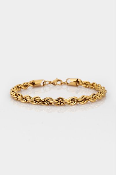 Crupt Studio 6mm X 21cm 316L Steel Rope Chain Gold Tone Men's Bracelet