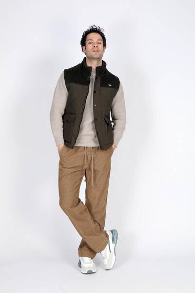 Lee Cooper Cliff Erkek %100 Pamuk Dik Yaka Yelek Haki