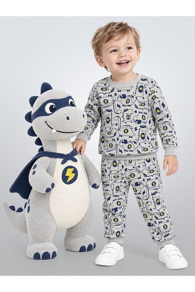 Denokids Σετ πιτζάμες Super Dino Baby Boy Grey