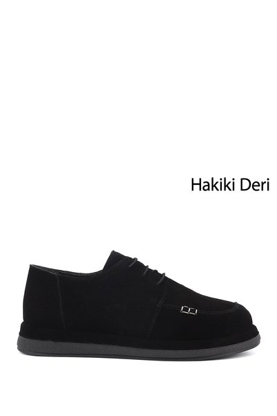GÖNDERİ(R) Women's Black Suede Lace-Up Genuine Leather Shoes