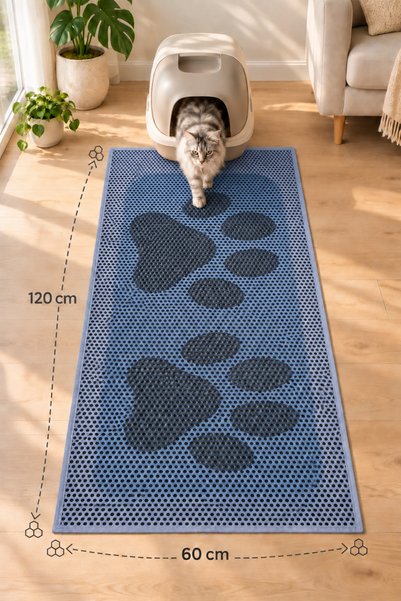 SoGood Concept XXL - Kedi Kum Yakalama Paspası Gri Büyük Pati Baskılı Petek D...