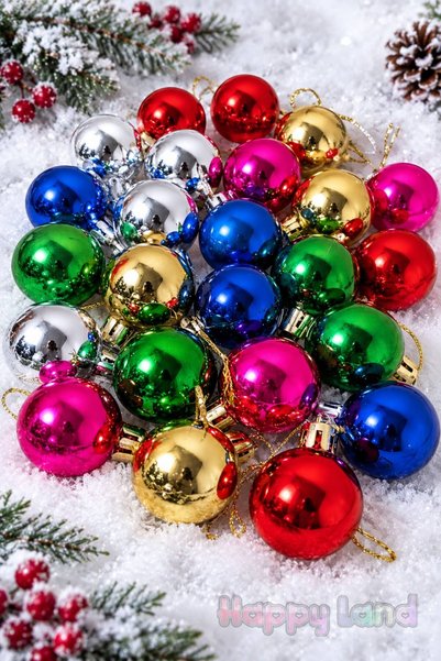 Happyland Christmas Pine Tree Ornament Colored Ball 3 Cm 12 Pieces