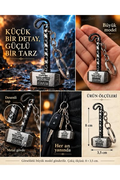 WoodBay Thor's Hammer Keychain, Metal, Large Model, 8 cm, Silver, Marvel Mjol...