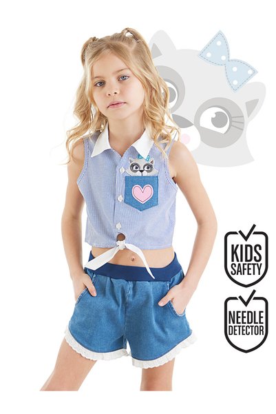 Denokids Raccoon Girl Shirt Denim Shorts Set