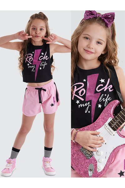 MSHB&G Rock Life Girl - Black Pink Summer Crop Σετ μπλουζάκι και σορτς